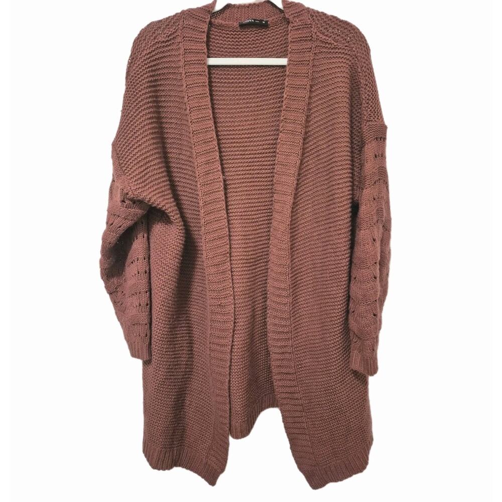 Russet Orange Oversize Knee Length Cardigan Women Medium Soft and Warm